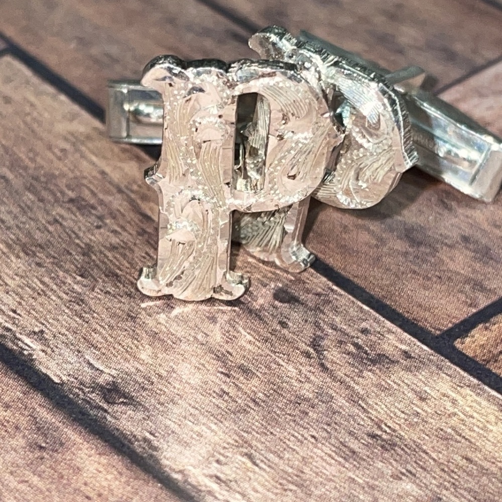 Letter “” P Silver Etched Western Cuff Links